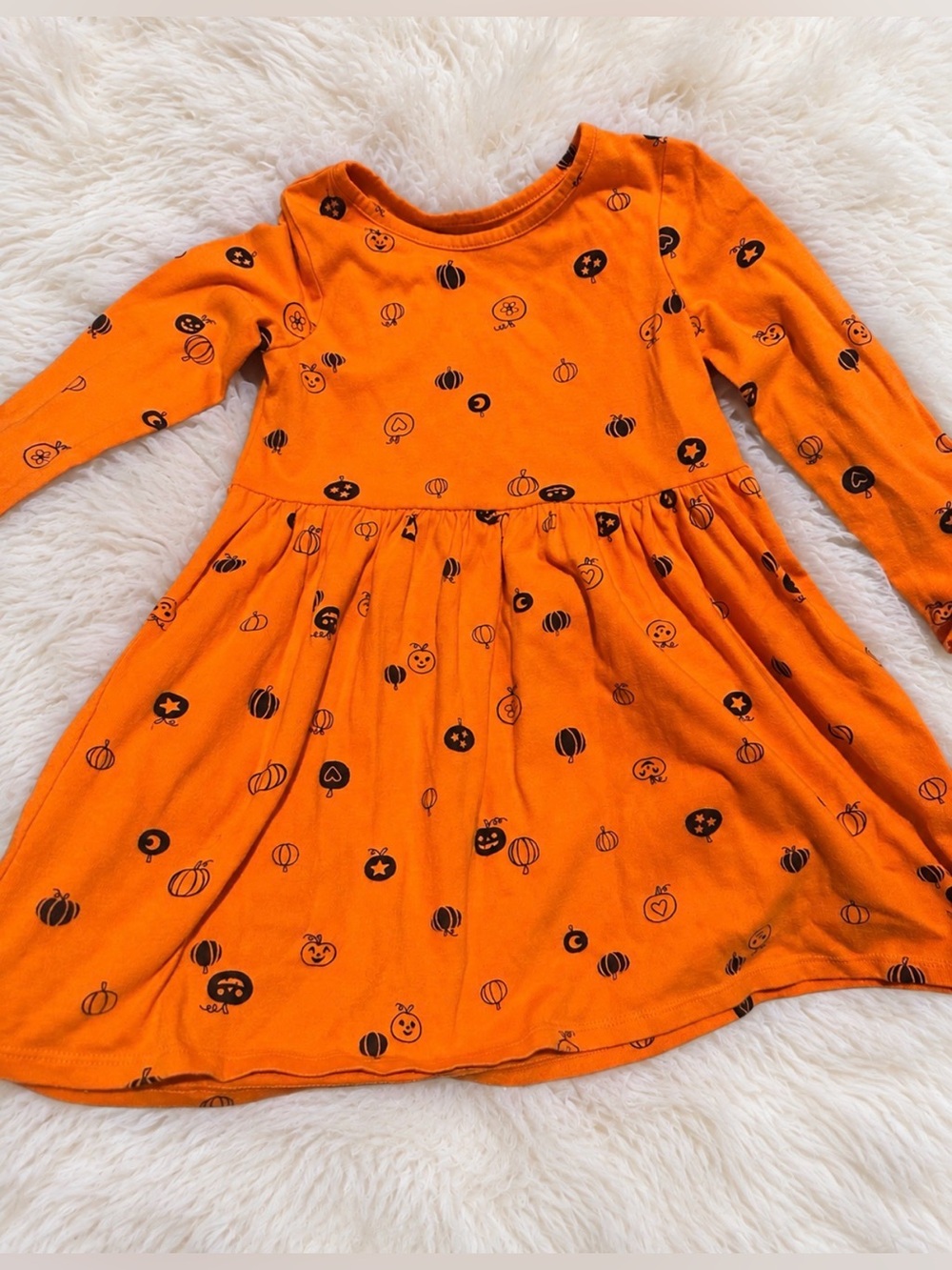 Halloween 🎃 Orange Pumpkin Print Long-Sleeve 5T Dress